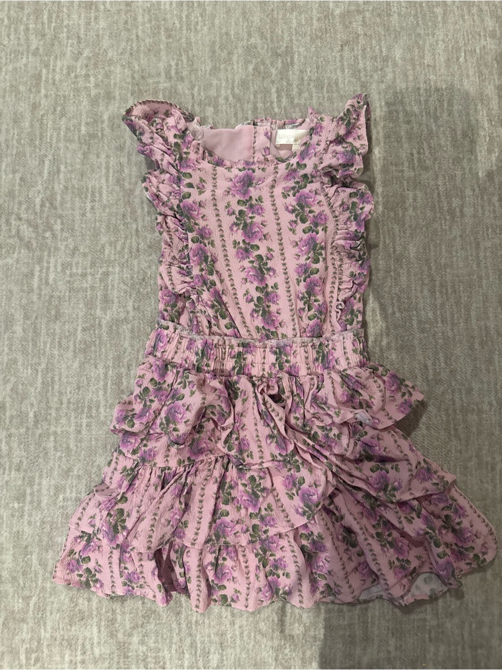 LoveShackFancy Pink Lavender Floral Ruffle Dress